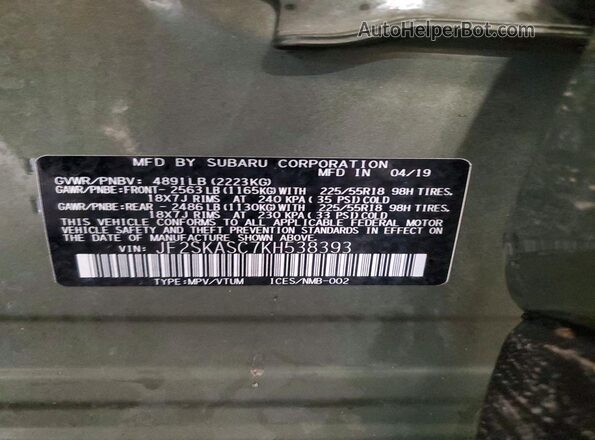 JF2SKASC7KH538393 2019 SUBARU FORESTER Green 