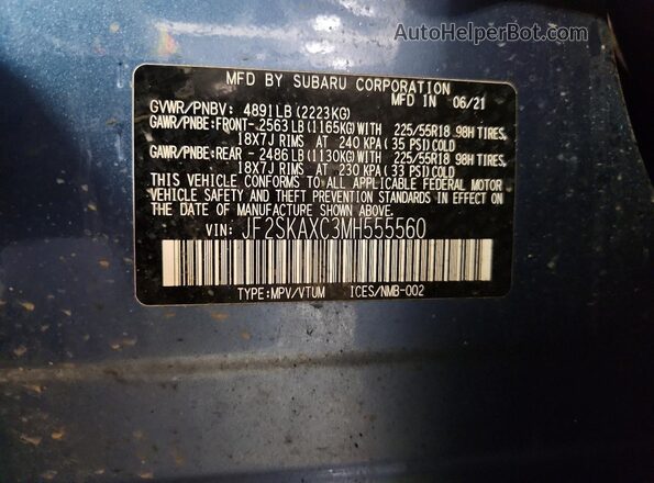 JF2SKAXC3MH555560 2021 SUBARU FORESTER Blue 