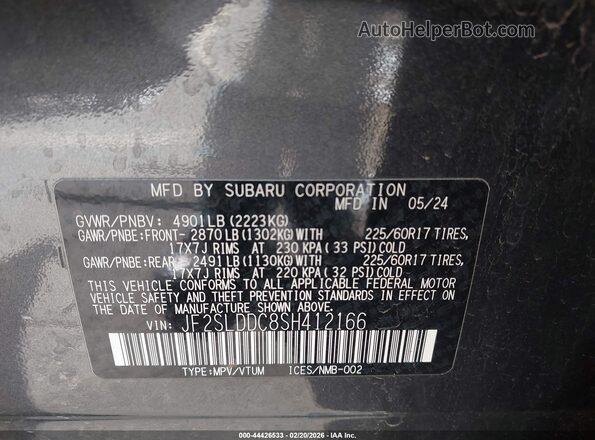 JF2SLDDC8SH412166 2025 SUBARU FORESTER Gray ძრავის განყოფილების ხედი