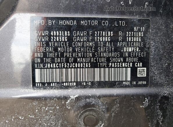 JH4KC1F52JC000265 2018 ACURA RLX Gray Շարժիչի բաժամունքի տեսք