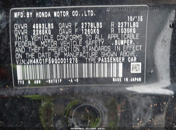 JH4KC1F59GC001275 2016 ACURA RLX Black ძრავის განყოფილების ხედი