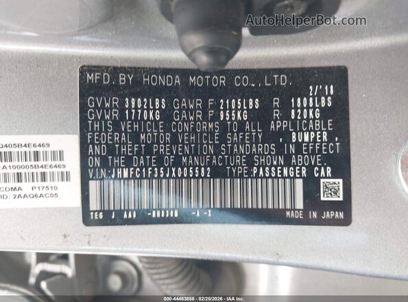 JHMFC1F35JX005582 2018 HONDA CIVIC Silver ძრავის განყოფილების ხედი
