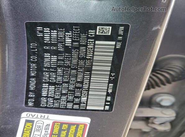 JHMZC5F14KC003074 2019 HONDA CLARITY Gray Widok komory silnika