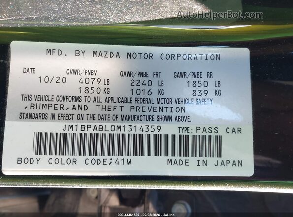 JM1BPABL0M1314359 2021 MAZDA 3 Black 