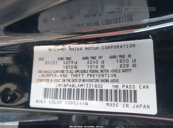 JM1BPABLXM1331802 2021 MAZDA 3 Black 