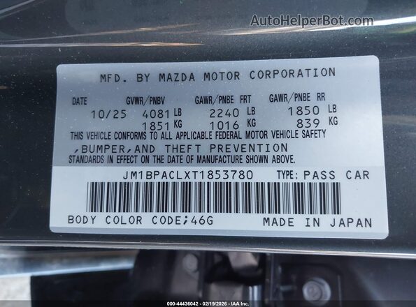 JM1BPACLXT1853780 2026 MAZDA 3 Black Engine compartment view