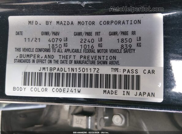 JM1BPADL1N1501172 2022 MAZDA 3 Black Widok komory silnika