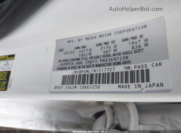 JM1BPAML1N1517727 2022 MAZDA 3 White 