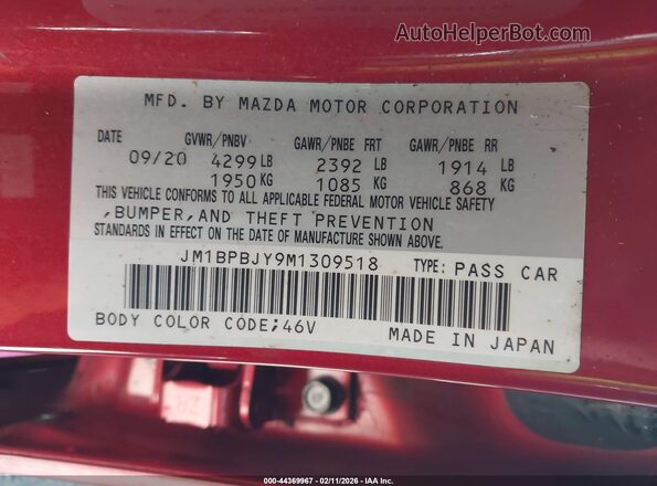 JM1BPBJY9M1309518 2021 MAZDA 3 Красный Вид подкапотного пространства