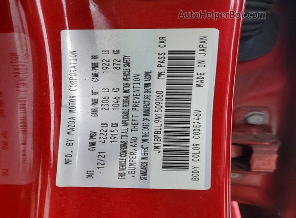 JM1BPBLL9N1509060 2022 MAZDA 3 Red Vista del compartimento del motor