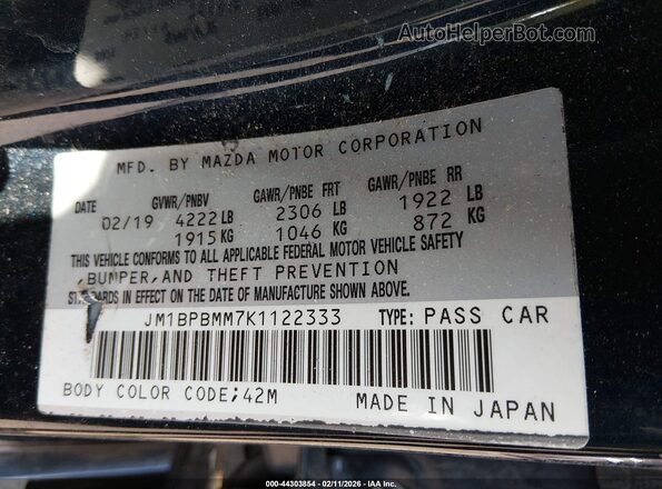 JM1BPBMM7K1122333 2019 MAZDA 3 Black Engine compartment view