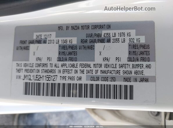 JM1GL1U52H1156127 2017 MAZDA 6 White Widok komory silnika