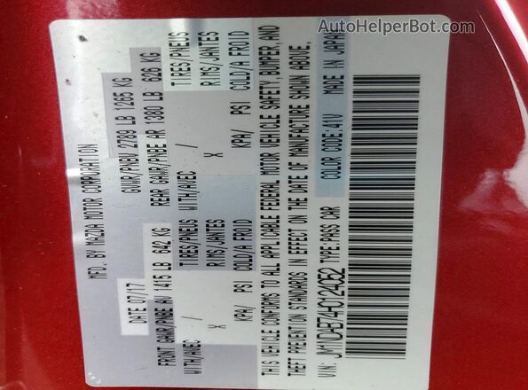 JM1NDAB74H0124052 2017 MAZDA MX-5 Red VIN sticker view