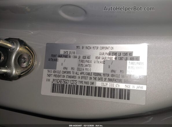 JM1NDAB79G0110372 2016 MAZDA MX-5 MIATA Gray ძრავის განყოფილების ხედი