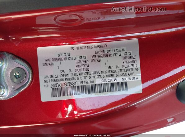 JM1NDAD70S0654300 2025 MAZDA MX-5 MIATA Red ძრავის განყოფილების ხედი