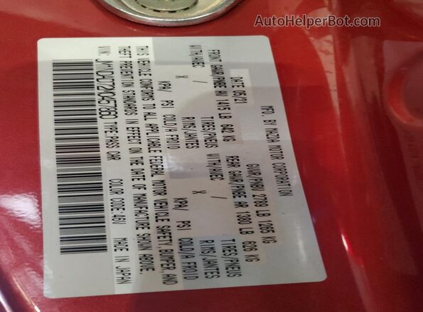 JM1NDAD72M0457860 2021 MAZDA MX-5 Red VIN კოდის სტიკერის ხედი