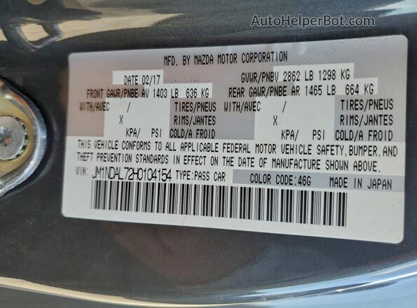JM1NDAL72H0104154 2017 MAZDA MX-5 Gray Widok komory silnika