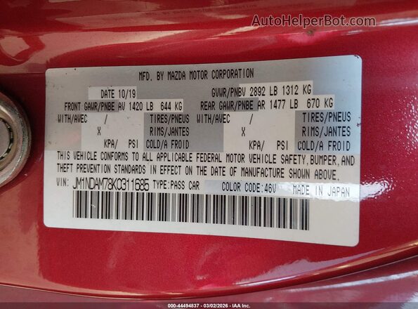 JM1NDAM78K0311685 2019 MAZDA MX-5 MIATA RF Red Widok komory silnika