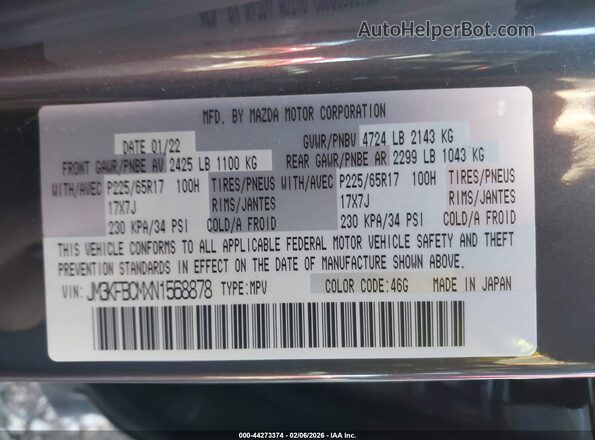 JM3KFBCMXN1568878 2022 MAZDA CX-5 Gray Vista del compartimento del motor