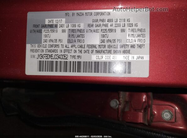 JM3KFBDM6J0340052 2018 MAZDA CX-5 Red 