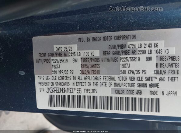 JM3KFBDM6N1607156 2022 MAZDA CX-5 Blue Vista del compartimento del motor