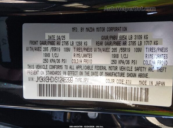 JM3KKBHDXS1246399 2025 MAZDA CX-90 Black 
