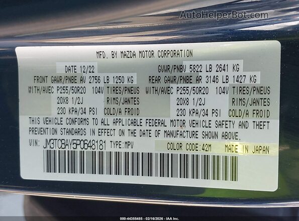JM3TCBAY5P0648181 2023 MAZDA CX-9 Dark Blue Vista del compartimento del motor