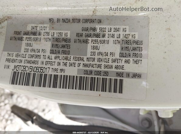 JM3TCBCY5N0605017 2022 MAZDA CX-9 White 