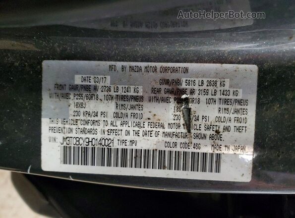 JM3TCBCY9H0140021 2017 MAZDA CX-9 Gray Vista de la etiqueta del VIN