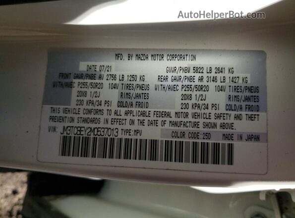 JM3TCBEY2M0537013 2021 MAZDA CX-9 White Панорамний вид салону 360°