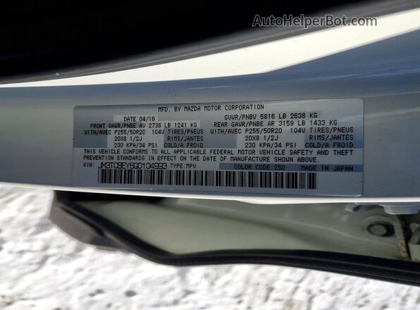 JM3TCBEY6G0104993 2016 MAZDA CX-9 White Widok naklejki z numerem VIN