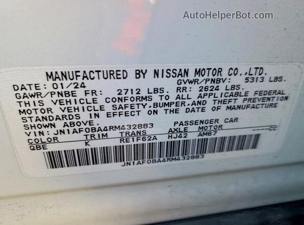 JN1AF0BA4RM432883 2024 NISSAN ARIYA Белый Вид наклейки с VIN-кодом