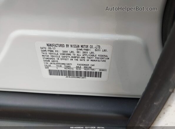 JN1BJ0RR0HM412871 2017 INFINITI QX50 White Widok komory silnika