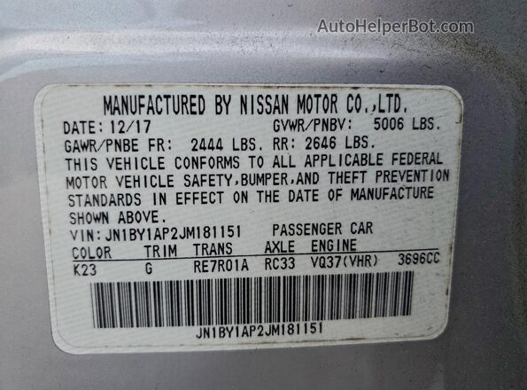 JN1BY1AP2JM181151 2018 INFINITI Q70 Silver Engine compartment view