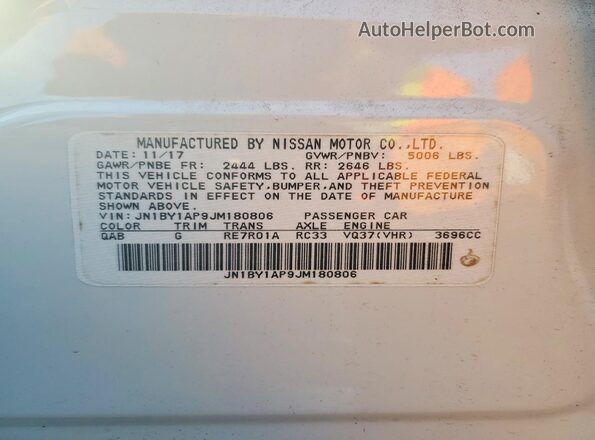 JN1BY1AP9JM180806 2018 INFINITI Q70 White VIN sticker view