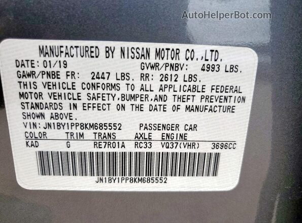 JN1BY1PP8KM685552 2019 INFINITI Q70L Серый Вид наклейки с VIN-кодом
