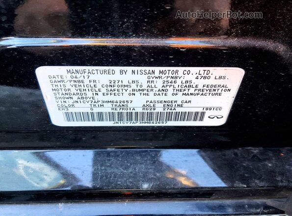JN1CV7AP3HM642657 2017 INFINITI Q50 Black Вид підкапотного простору