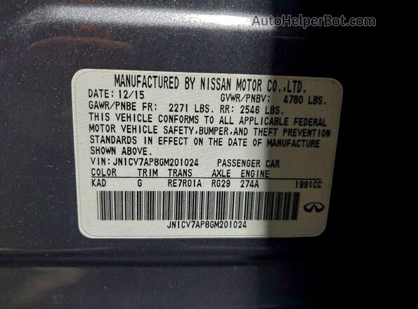JN1CV7AP8GM201024 2016 INFINITI Q50 Charcoal Widok naklejki z numerem VIN