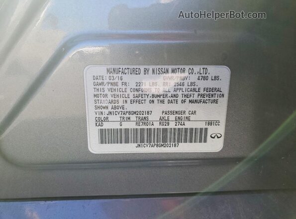 JN1CV7AP8GM202187 2016 INFINITI Q50 Gray 