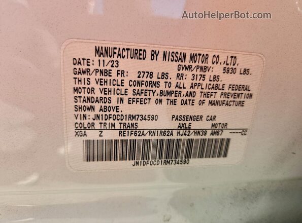 JN1DF0CD1RM734590 2024 NISSAN ARIYA White Vista de la etiqueta del VIN