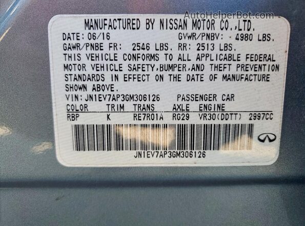 JN1EV7AP3GM306126 2016 INFINITI Q50 Gray 