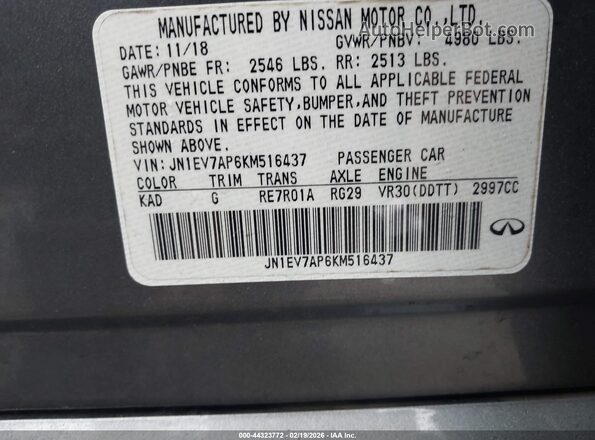 JN1EV7AP6KM516437 2019 INFINITI Q50 Gray 