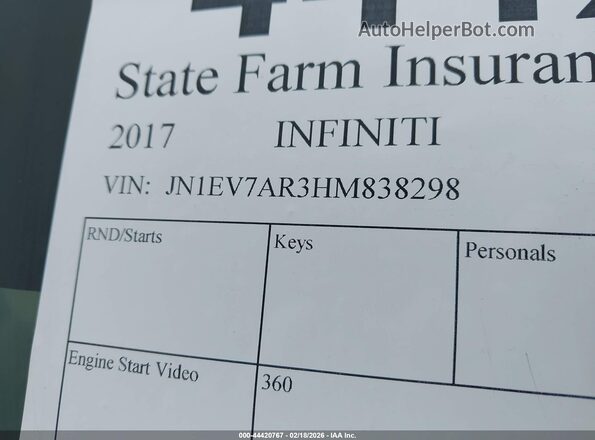 JN1EV7AR3HM838298 2017 INFINITI Q50 Черный Вид подкапотного пространства