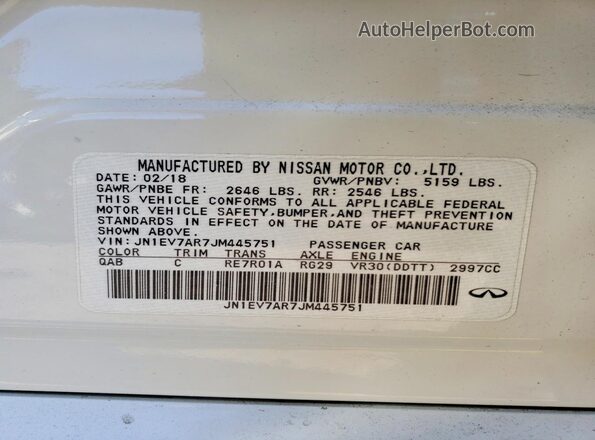 JN1EV7AR7JM445751 2018 INFINITI Q50 Белый Вид подкапотного пространства