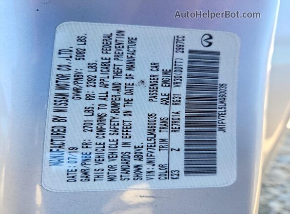JN1FV7EL5LM460035 2020 INFINITI Q60 Silver Вид підкапотного простору