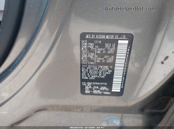 JN8AE2KP6H9167728 2017 NISSAN QUEST Gray Engine compartment view