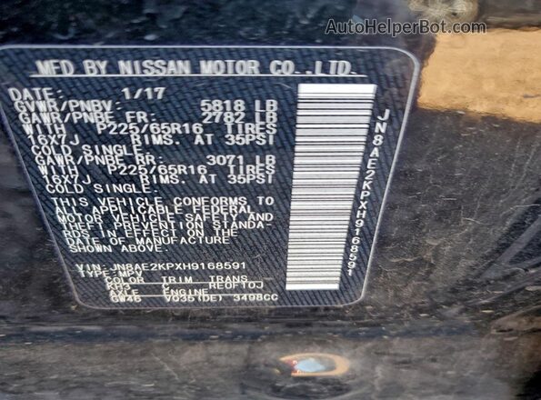 JN8AE2KPXH9168591 2017 NISSAN QUEST Black Widok naklejki z numerem VIN