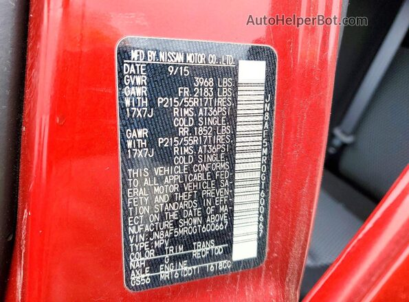 JN8AF5MR0GT600667 2016 NISSAN JUKE Красный Вид подкапотного пространства