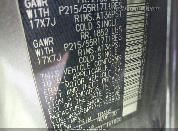 JN8AF5MR7HT703893 2017 NISSAN JUKE Gray 