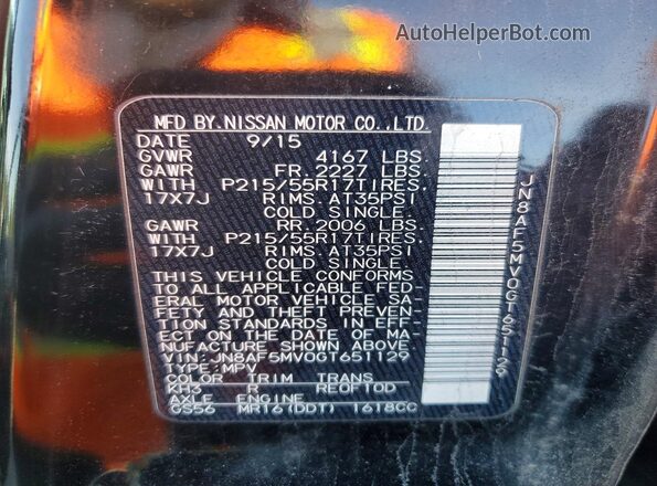JN8AF5MV0GT651129 2016 NISSAN JUKE Black VIN կոդի պիտակի տեսք
